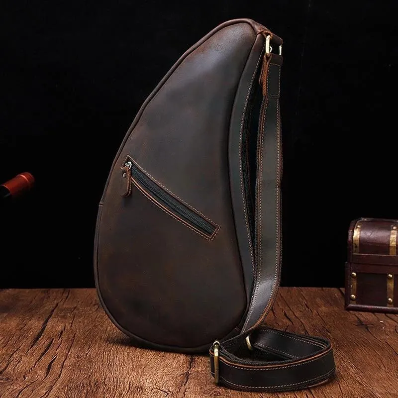 Cool Vintage Brown Leather Chest Bag Sling Bag Sling Crossbody Bag For Men
