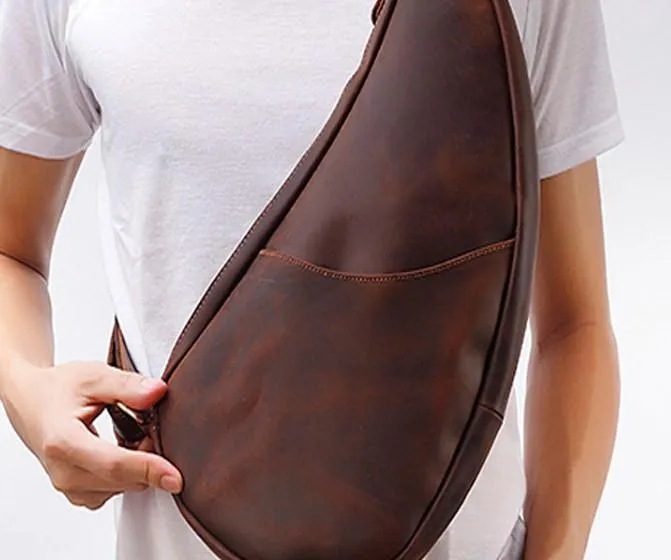 Cool Vintage Brown Leather Chest Bag Sling Bag Sling Crossbody Bag For Men