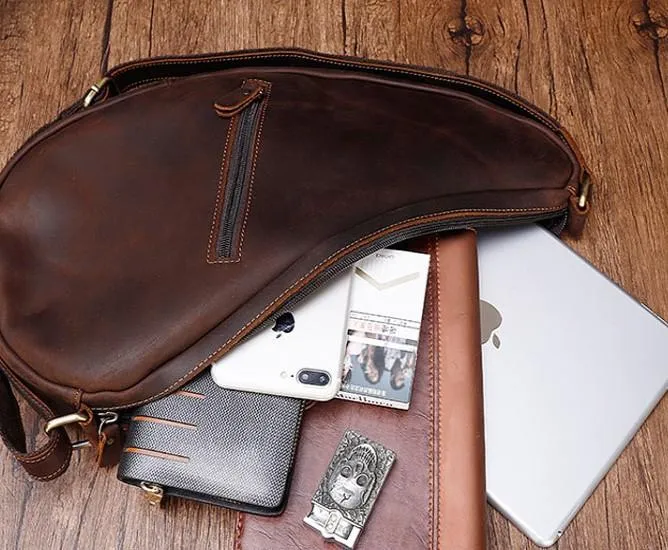 Cool Vintage Brown Leather Chest Bag Sling Bag Sling Crossbody Bag For Men