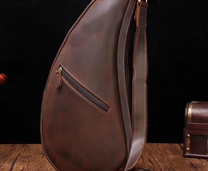 Cool Vintage Brown Leather Chest Bag Sling Bag Sling Crossbody Bag For Men