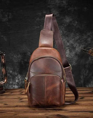 Cool Vintage Leather Mens Sling Bag Chest Bag Vintage One Shoulder Backpack For Men