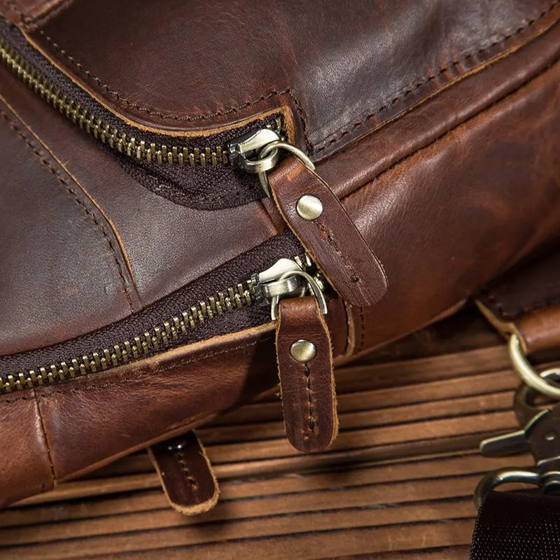 Cool Vintage Leather Mens Sling Bag Chest Bag Vintage One Shoulder Backpack For Men