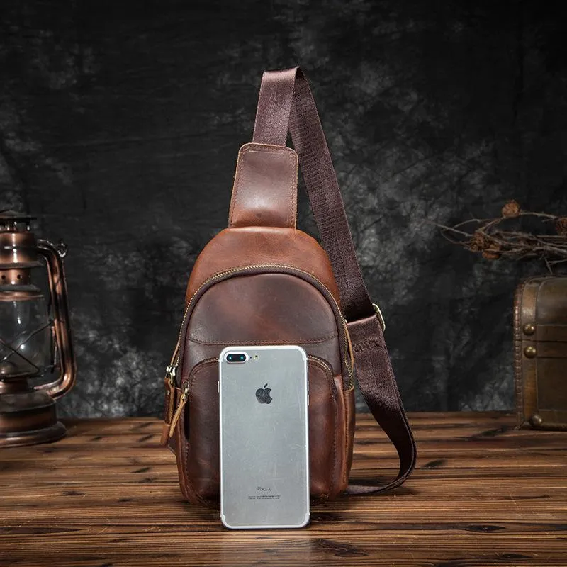 Cool Vintage Leather Mens Sling Bag Chest Bag Vintage One Shoulder Backpack For Men