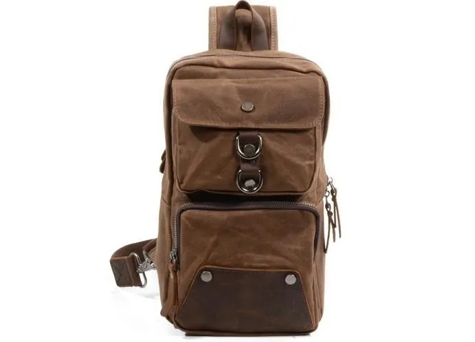 Cool Waxed Canvas Leather Mens Chest Bag Sling Bag One Shoulder Packs for men