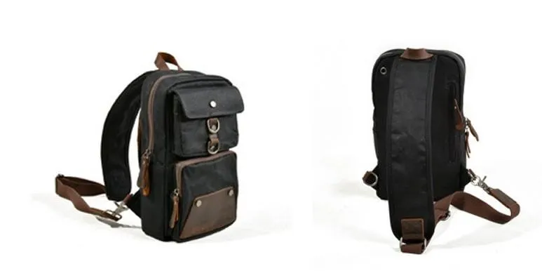 Cool Waxed Canvas Leather Mens Chest Bag Sling Bag One Shoulder Packs for men