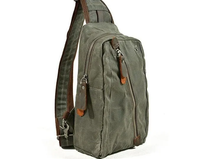 Cool Waxed Canvas Mens  Chest Bag Sling Bag One Shoulder Packs for men