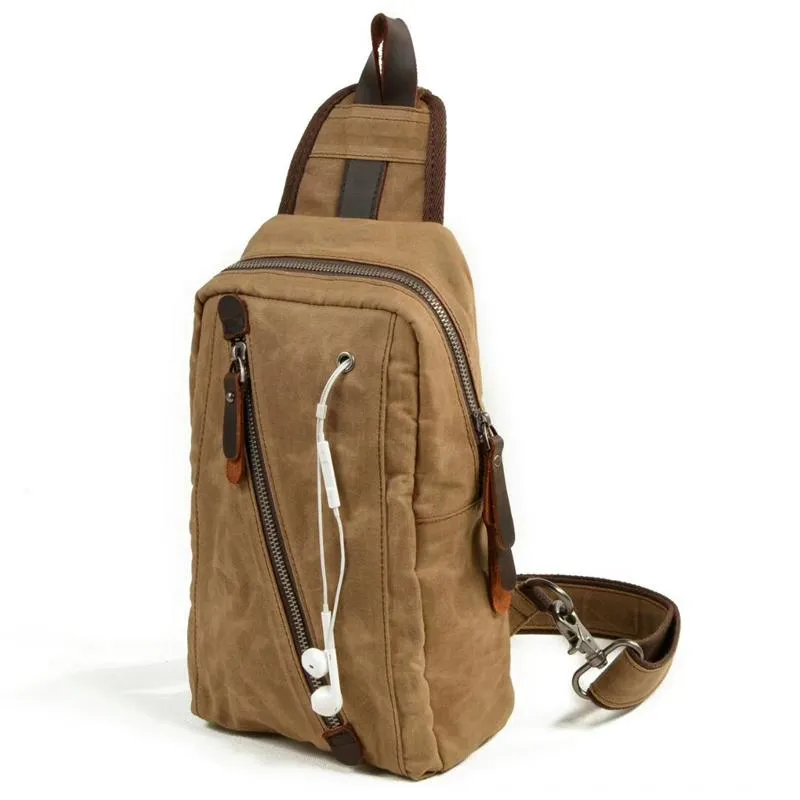 Cool Waxed Canvas Mens  Chest Bag Sling Bag One Shoulder Packs for men