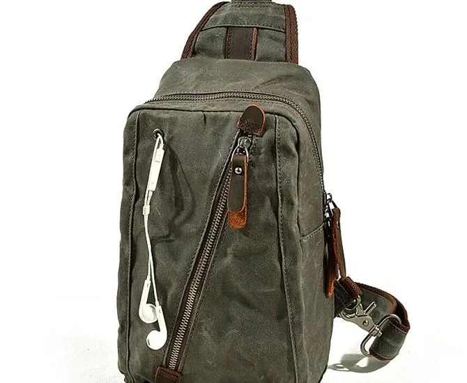 Cool Waxed Canvas Mens  Chest Bag Sling Bag One Shoulder Packs for men