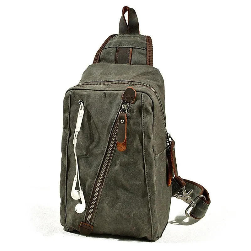 Cool Waxed Canvas Mens  Chest Bag Sling Bag One Shoulder Packs for men