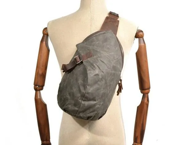 Cool Waxed Canvas Mens Sling Bag Chest Bag One Shoulder Packs for men
