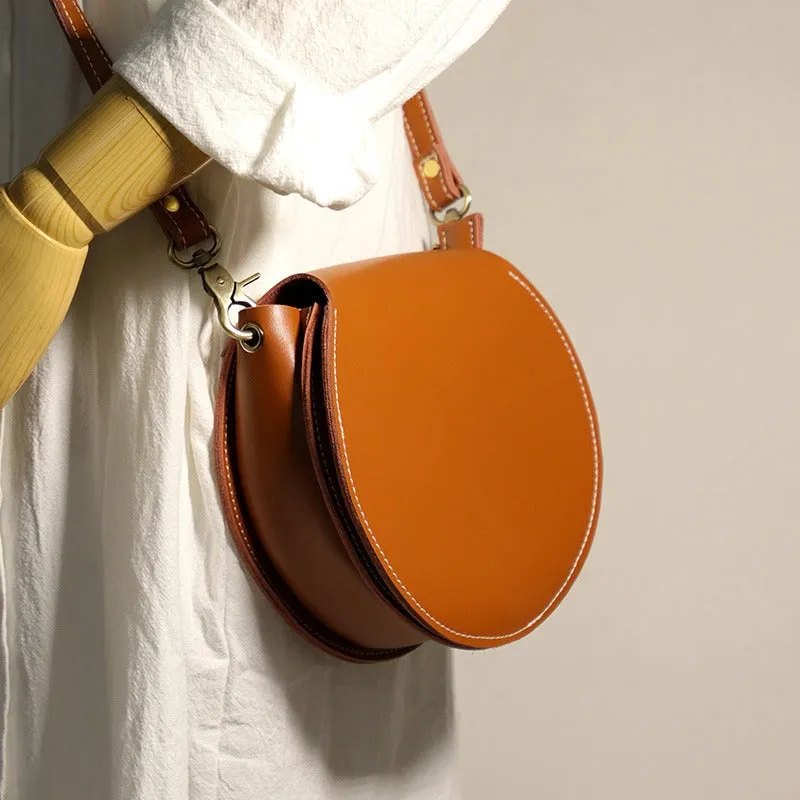 Cute Black LEATHER Around Side Bag Handmade WOMEN Circle Crossbody BAG Phone Purse FOR WOMEN