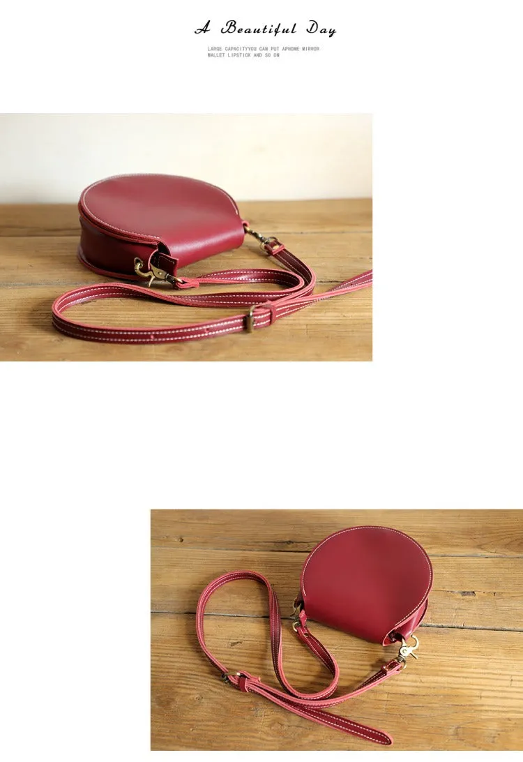 Cute Black LEATHER Around Side Bag Handmade WOMEN Circle Crossbody BAG Phone Purse FOR WOMEN