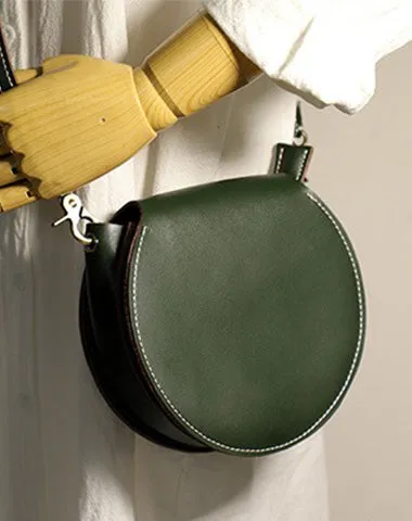 Cute Black LEATHER Around Side Bag Handmade WOMEN Circle Crossbody BAG Phone Purse FOR WOMEN