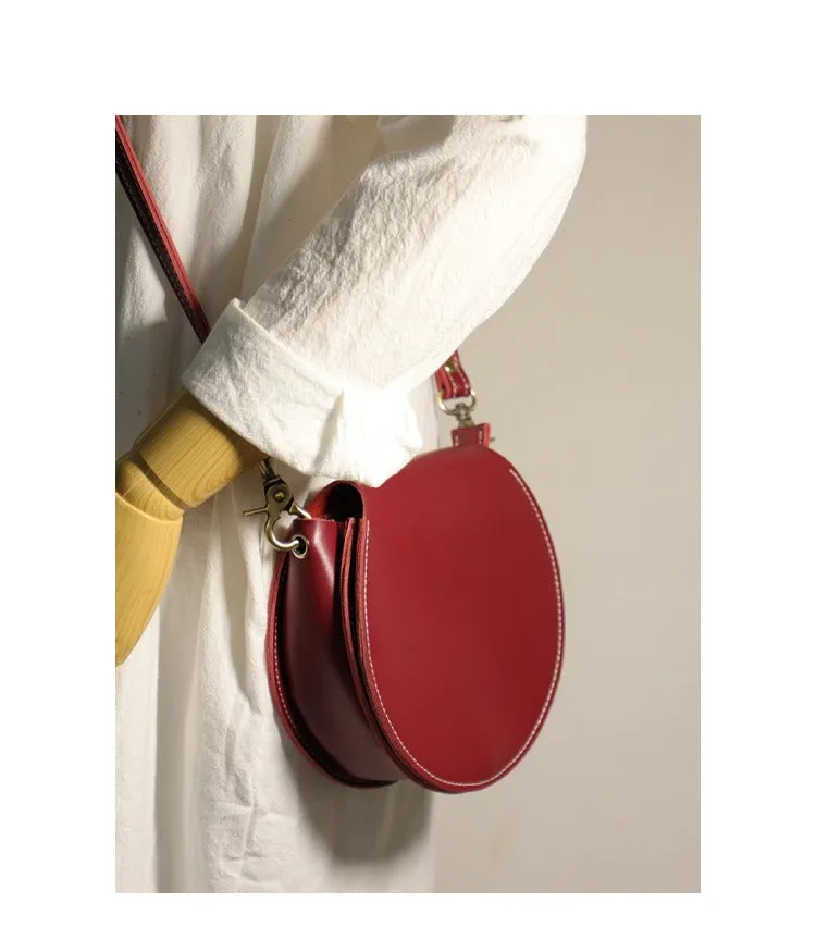 Cute Black LEATHER Around Side Bag Handmade WOMEN Circle Crossbody BAG Phone Purse FOR WOMEN