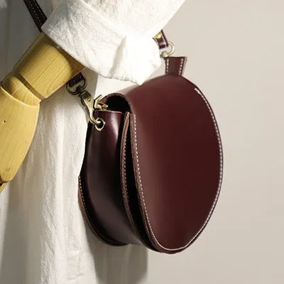 Cute Black LEATHER Around Side Bag Handmade WOMEN Circle Crossbody BAG Phone Purse FOR WOMEN