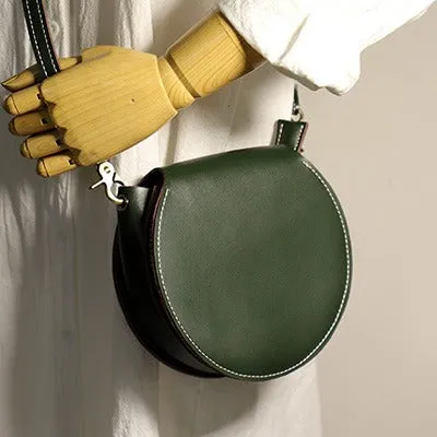 Cute Black LEATHER Around Side Bag Handmade WOMEN Circle Crossbody BAG Phone Purse FOR WOMEN