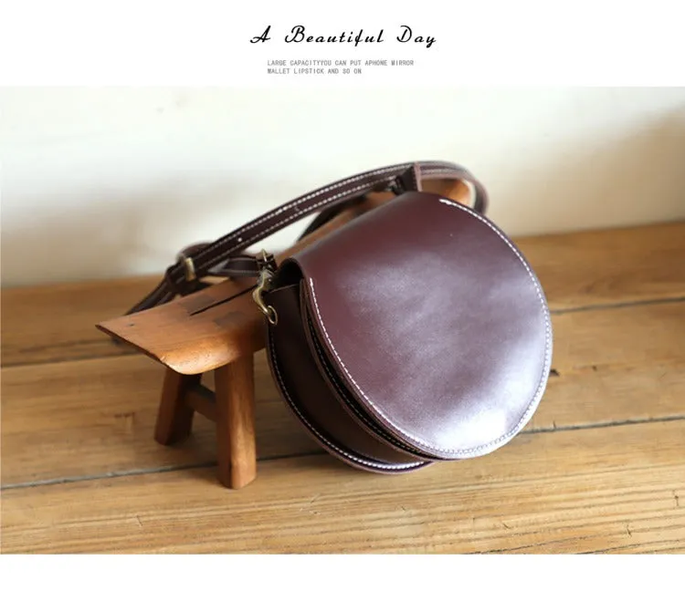 Cute Black LEATHER Around Side Bag Handmade WOMEN Circle Crossbody BAG Phone Purse FOR WOMEN