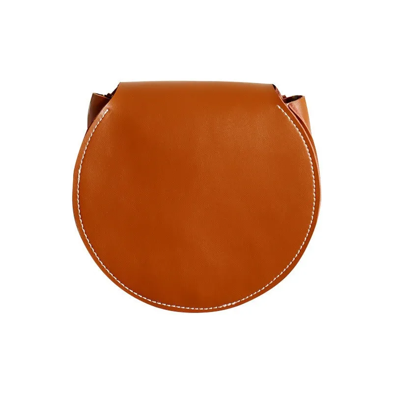 Cute Black LEATHER Around Side Bag Handmade WOMEN Circle Crossbody BAG Phone Purse FOR WOMEN