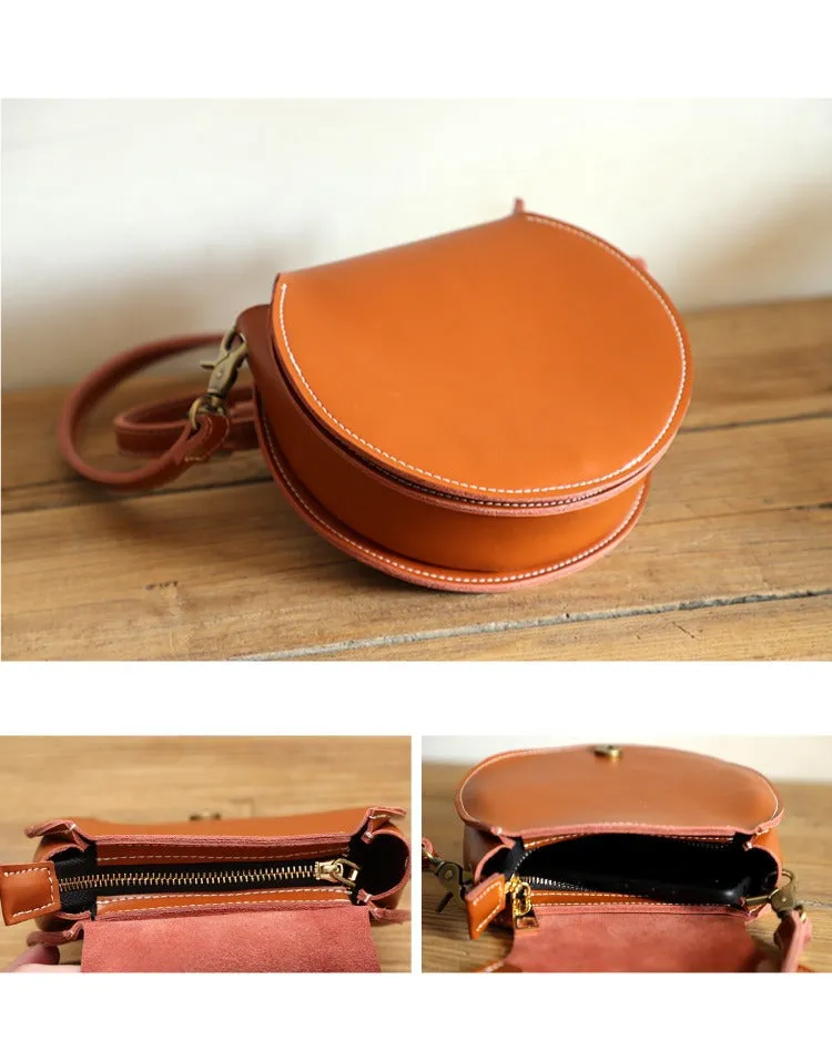 Cute Black LEATHER Around Side Bag Handmade WOMEN Circle Crossbody BAG Phone Purse FOR WOMEN