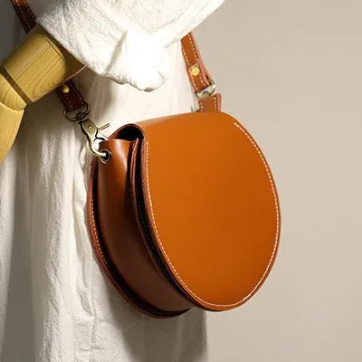 Cute Black LEATHER Around Side Bag Handmade WOMEN Circle Crossbody BAG Phone Purse FOR WOMEN