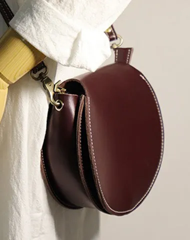 Cute Black LEATHER Around Side Bag Handmade WOMEN Circle Crossbody BAG Phone Purse FOR WOMEN