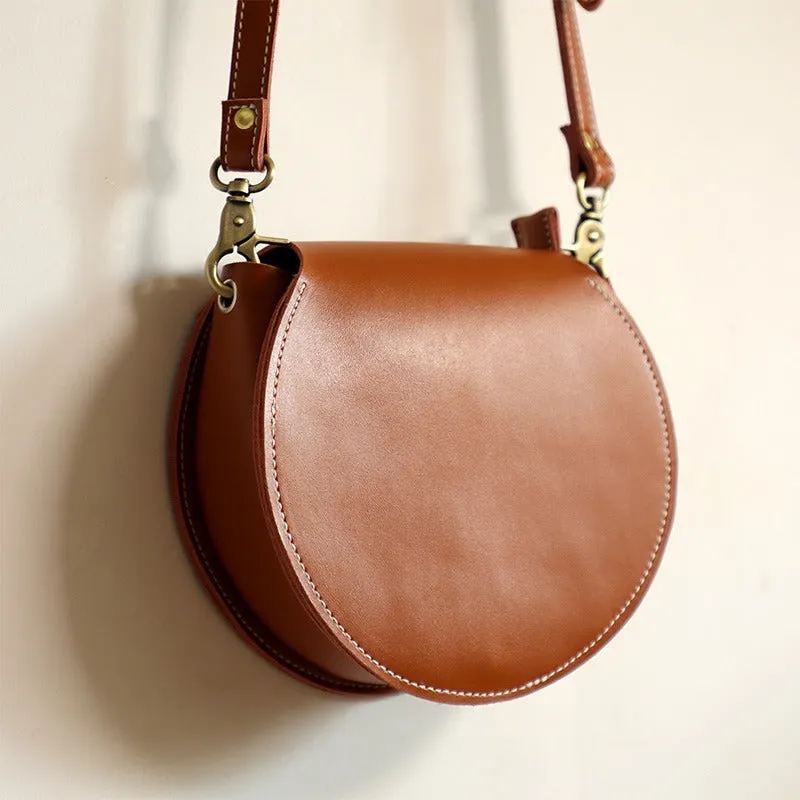Cute Black LEATHER Around Side Bag Handmade WOMEN Circle Crossbody BAG Phone Purse FOR WOMEN