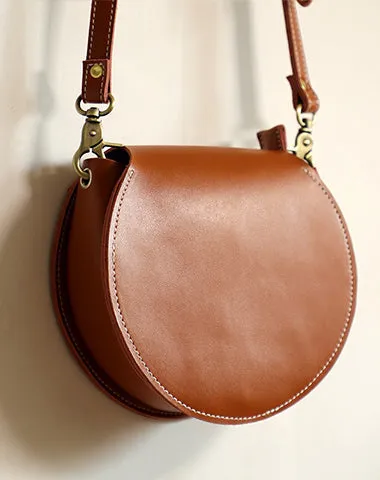 Cute Black LEATHER Around Side Bag Handmade WOMEN Circle Crossbody BAG Phone Purse FOR WOMEN