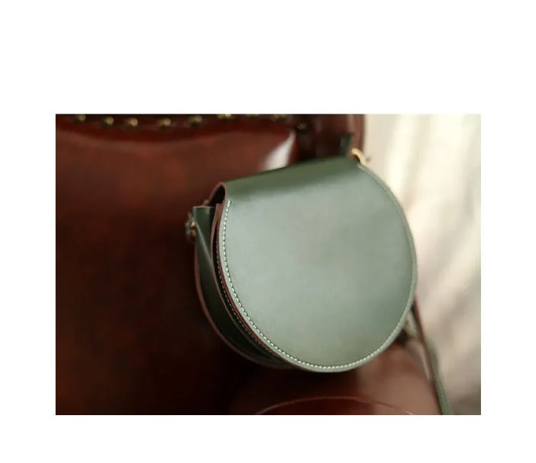 Cute Coffee LEATHER Around Side Bag Handmade WOMEN Circle Crossbody BAG Phone Purse FOR WOMEN