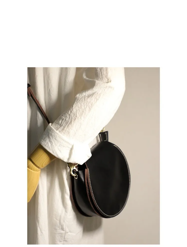 Cute Coffee LEATHER Around Side Bag Handmade WOMEN Circle Crossbody BAG Phone Purse FOR WOMEN