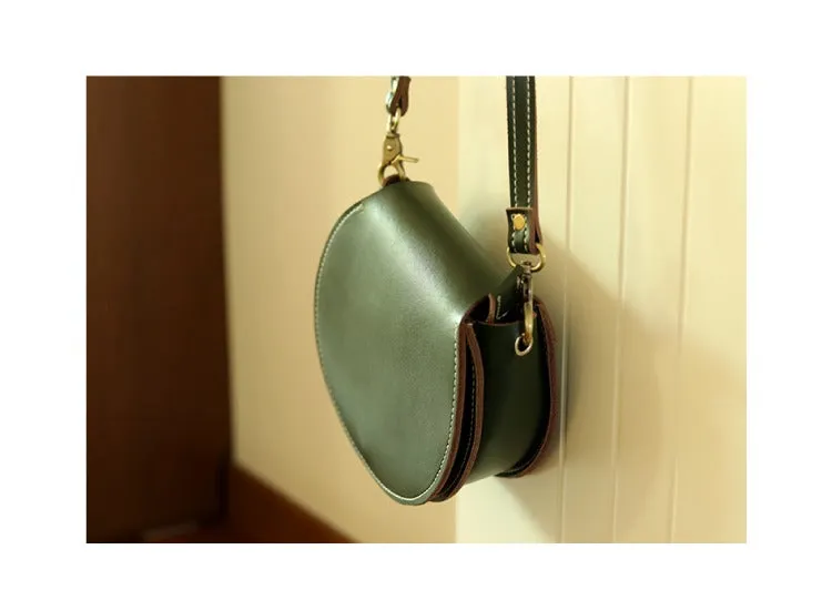 Cute Coffee LEATHER Around Side Bag Handmade WOMEN Circle Crossbody BAG Phone Purse FOR WOMEN