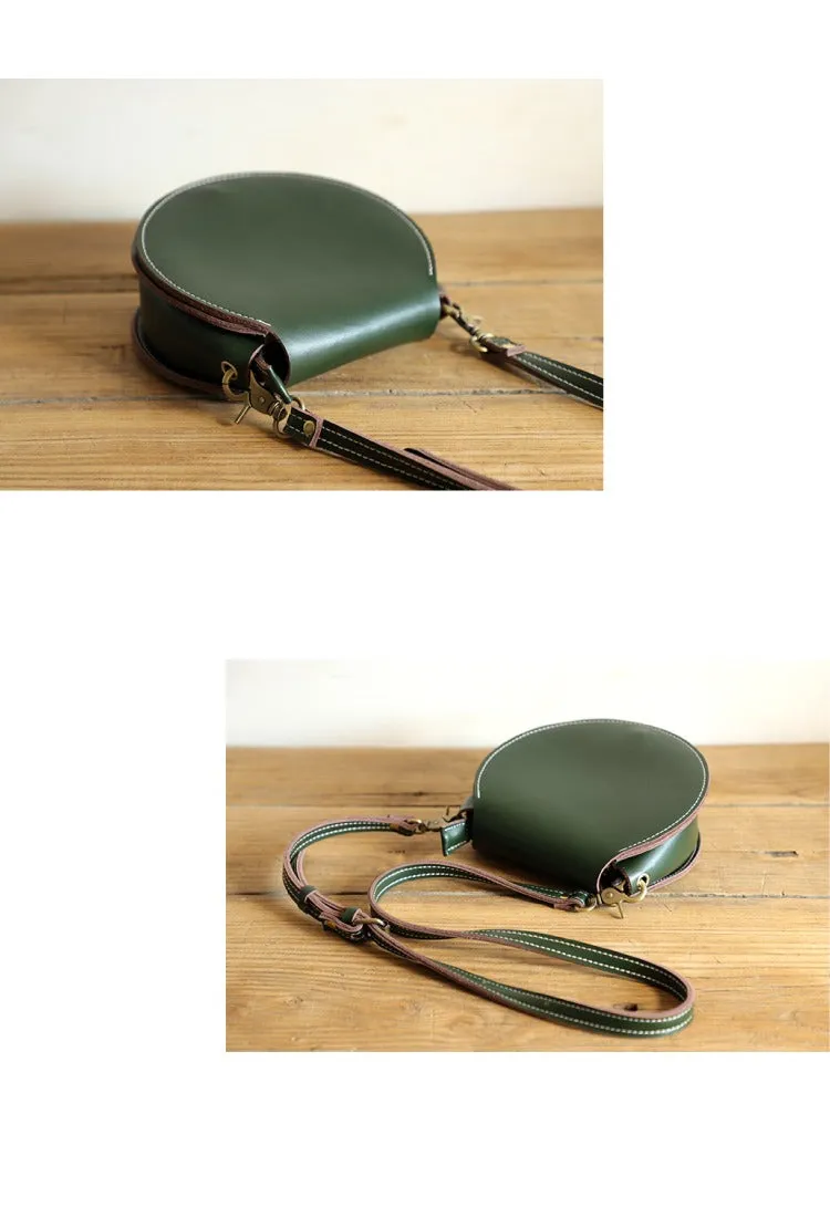 Cute Coffee LEATHER Around Side Bag Handmade WOMEN Circle Crossbody BAG Phone Purse FOR WOMEN