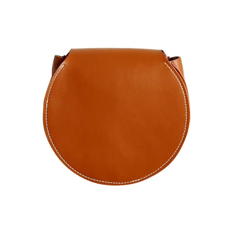 Cute Coffee LEATHER Around Side Bag Handmade WOMEN Circle Crossbody BAG Phone Purse FOR WOMEN