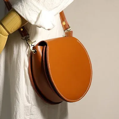 Cute Coffee LEATHER Around Side Bag Handmade WOMEN Circle Crossbody BAG Phone Purse FOR WOMEN