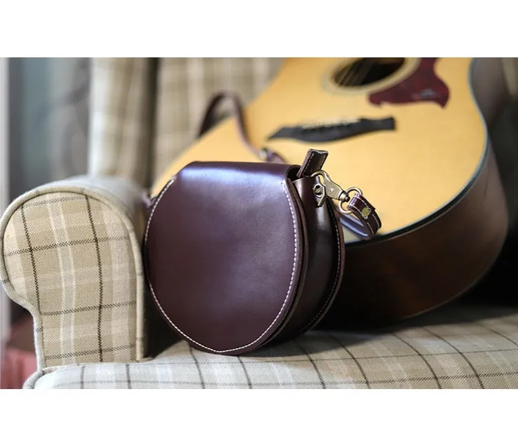 Cute Coffee LEATHER Around Side Bag Handmade WOMEN Circle Crossbody BAG Phone Purse FOR WOMEN