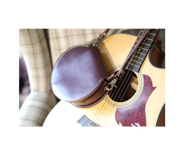 Cute Coffee LEATHER Around Side Bag Handmade WOMEN Circle Crossbody BAG Phone Purse FOR WOMEN