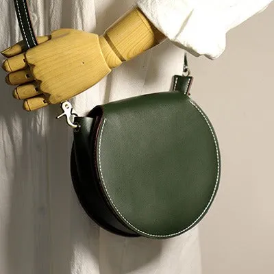 Cute Coffee LEATHER Around Side Bag Handmade WOMEN Circle Crossbody BAG Phone Purse FOR WOMEN