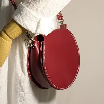 Cute Coffee LEATHER Around Side Bag Handmade WOMEN Circle Crossbody BAG Phone Purse FOR WOMEN