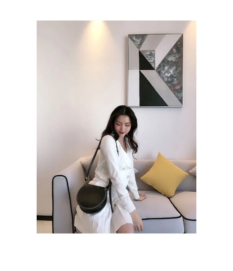 Cute Coffee LEATHER Around Side Bag Handmade WOMEN Circle Crossbody BAG Phone Purse FOR WOMEN