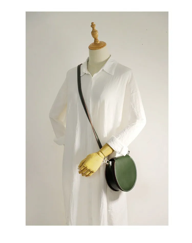 Cute Coffee LEATHER Around Side Bag Handmade WOMEN Circle Crossbody BAG Phone Purse FOR WOMEN