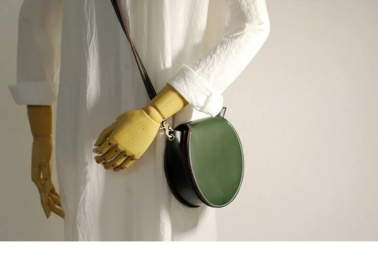 Cute Green LEATHER Around Side Bag Handmade WOMEN Circle Crossbody BAG Phone Purse FOR WOMEN