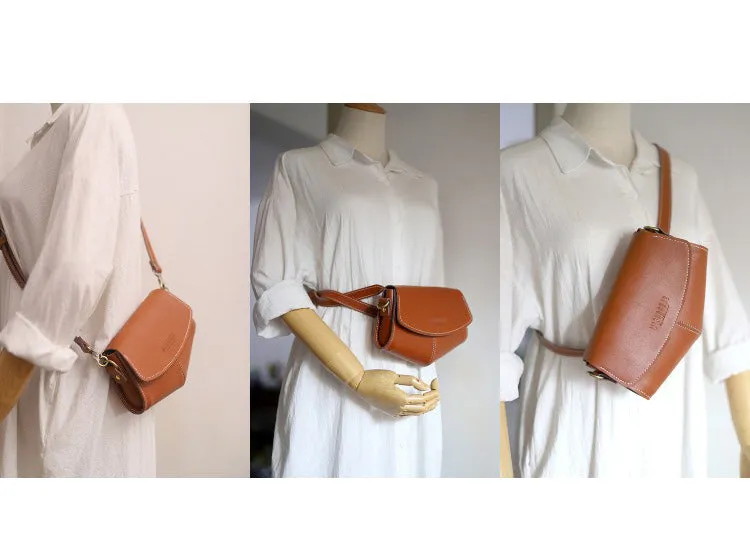 Cute LEATHER Side Bags Sling Bag Brown WOMEN Saddle SHOULDER BAG Small Crossbody Purses FOR WOMEN