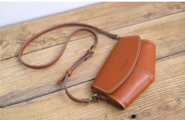 Cute LEATHER Side Bags Sling Bag Brown WOMEN Saddle SHOULDER BAG Small Crossbody Purses FOR WOMEN