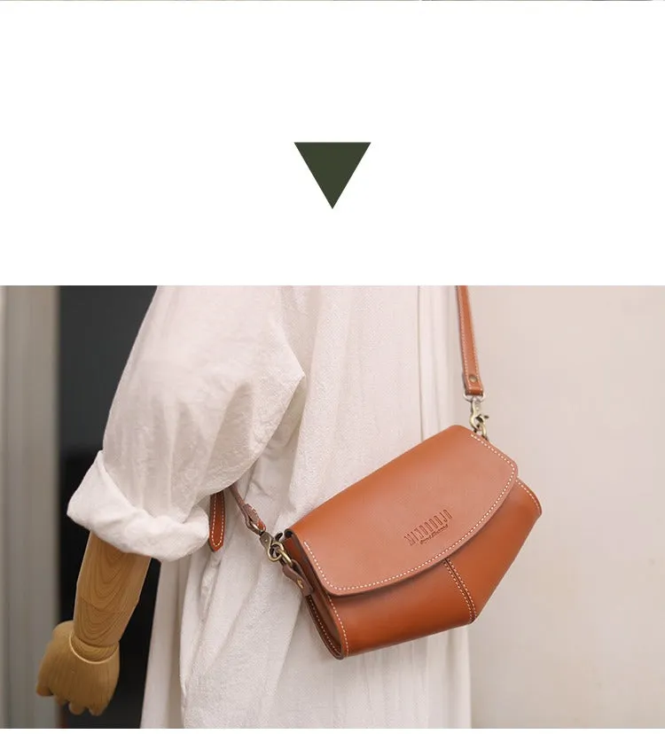 Cute LEATHER Side Bags Sling Bag Brown WOMEN Saddle SHOULDER BAG Small Crossbody Purses FOR WOMEN