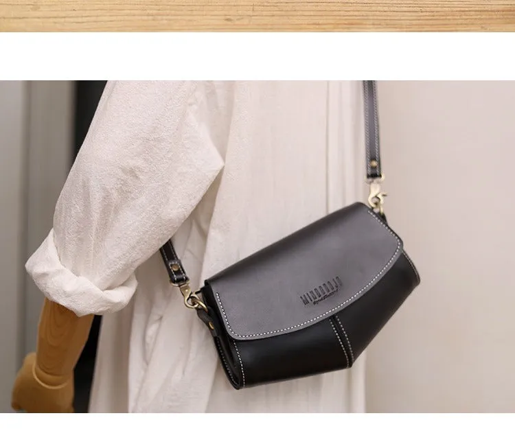 Cute LEATHER Side Bags Sling Bag Brown WOMEN Saddle SHOULDER BAG Small Crossbody Purses FOR WOMEN