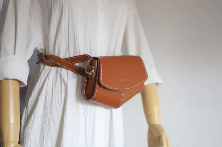 Cute LEATHER Side Bags Sling Bag Brown WOMEN Saddle SHOULDER BAG Small Crossbody Purses FOR WOMEN