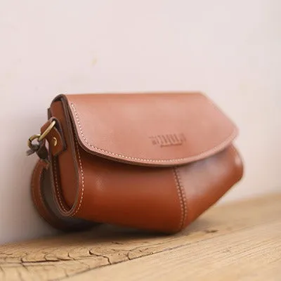 Cute LEATHER Side Bags Sling Bag Brown WOMEN Saddle SHOULDER BAG Small Crossbody Purses FOR WOMEN