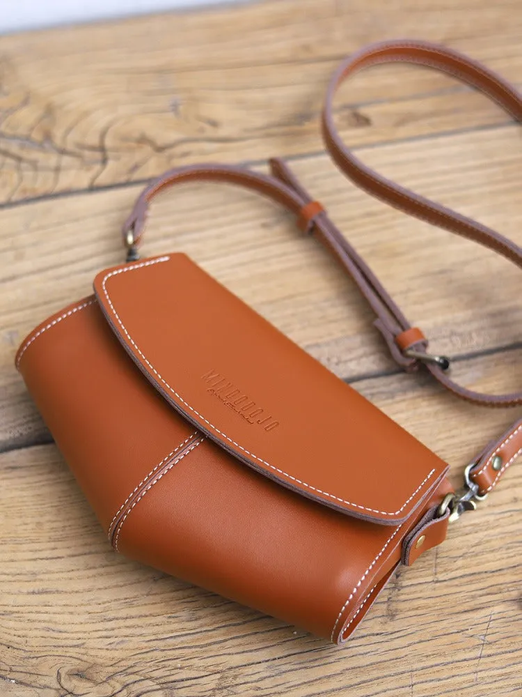 Cute LEATHER Side Bags Sling Bag Brown WOMEN Saddle SHOULDER BAG Small Crossbody Purses FOR WOMEN