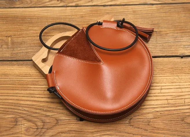 Cute LEATHER WOMEN SHOULDER Circle BAG Crossbody Round Purses FOR WOMEN