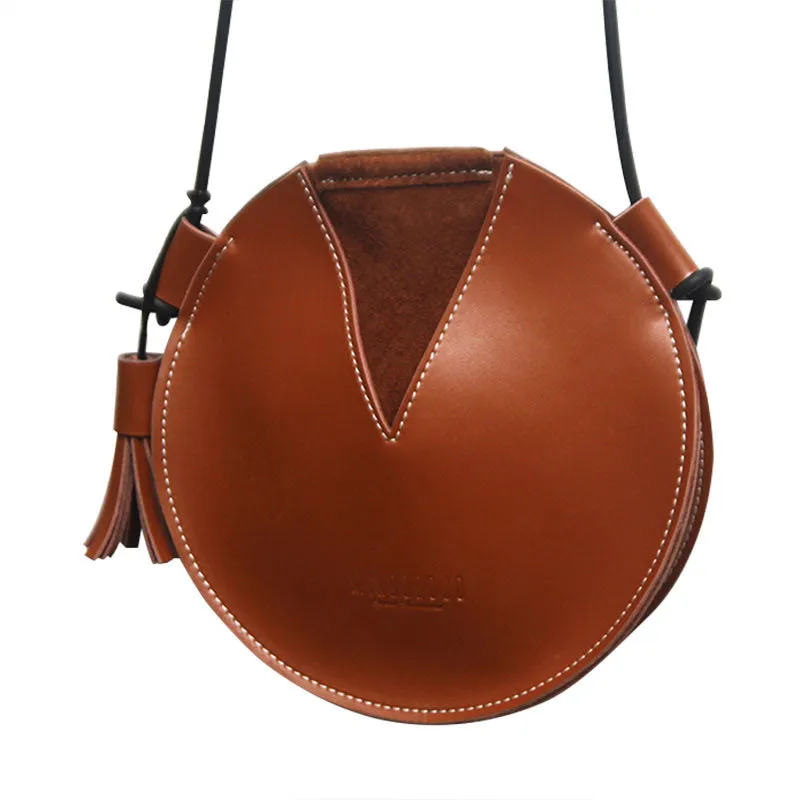 Cute LEATHER WOMEN SHOULDER Circle BAG Crossbody Round Purses FOR WOMEN