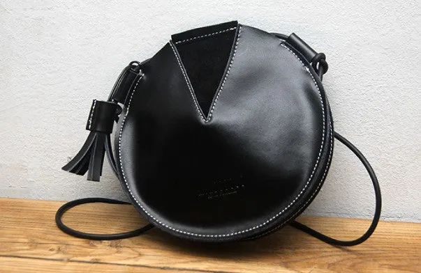 Cute LEATHER WOMEN SHOULDER Circle BAG Crossbody Round Purses FOR WOMEN